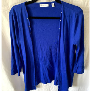 Rafaella Blue Cardigan Beaded Stone Detail Petite Small Cobalt Open Front